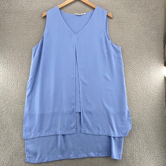 Soft Surroundings Top Womens 1X Plus Blue Layered Tunic Sleeveless V Neck Blouse - Picture 1 of 10